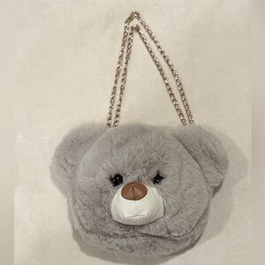 Gray Teddy Bear head purse  that can be a shoulder bag, crossover or backpack